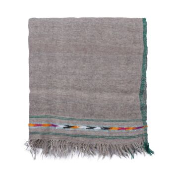 Light Gray Nuristani Patu | Woolen Casual Wear Shawl with Striped Borders