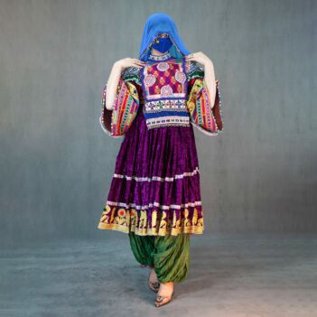 Purple Pleated Velvet Afghan Dress | 3-Piece Gand Afghani 
