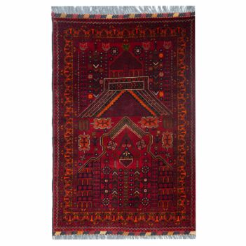 Hand-Knotted Red Afghan Prayer Mat | 2' 7" X 3' 9" 