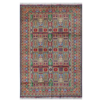 Brown Kashmiri Design Afghan Carpet | Handwoven Area Carpet 10' 2" X 6' 10"