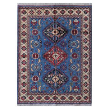Blue Tabrizi Design Afghan Carpet | Handwoven Area Carpet  6' 7" X 4' 11"