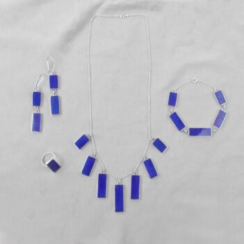 Lapis Lazuli Rectangular Cut Jewelry Set | Silver Necklace, Earrings, Ring & Bracelet