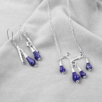Lapis Lazuli Drop Jewelry Set | Silver Teardrop Pendant & Earrings