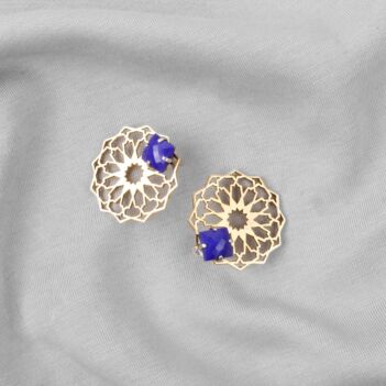 Lapis Lazuli Silver Studs | Brass Floral Stud Earrings 