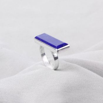 Lapis Lazuli Rectangle Ring | Silver Flat Ring 