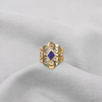 Lapis Lazuli Floral Engraved Ring | Flat Royal Ring 