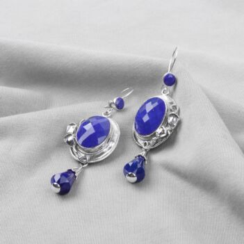Lapis Lazuli Dangle Earrings | Silver Drop Hook Earrings