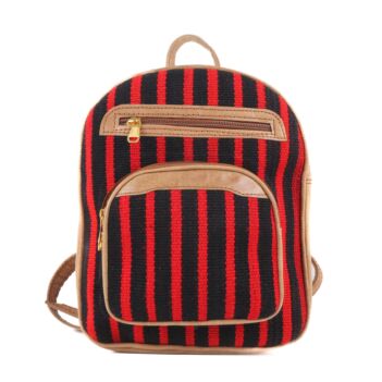 Handmade Leather Backpack | Striped Embroidered Bag 