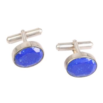 Lapis Lazuli Stone Cufflinks | Silver Round Cufflinks