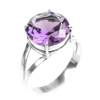Purple Amethyst Ring| Round Solitaire Ring 