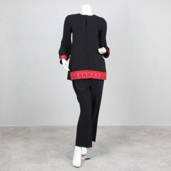 Black Mirror Embroidered Plain Shirt & Trousers | Chic Crepe Formal Attire 