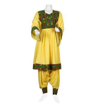 Yellow 3 Piece Embroidered Georgette Dress | Donball Dar Khamak