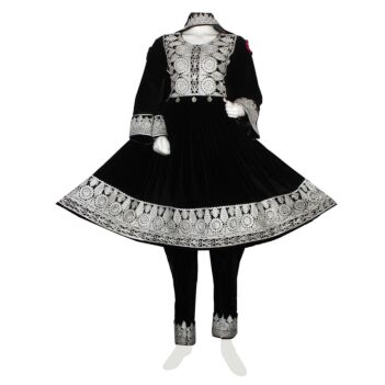 Black Velvet Chermaduzi Embroidered Dress with Pants and Shawl | Charmadar