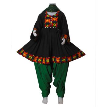 Black 3 Piece Embroidered Georgette Girls Dress | Donball Dar Khamak