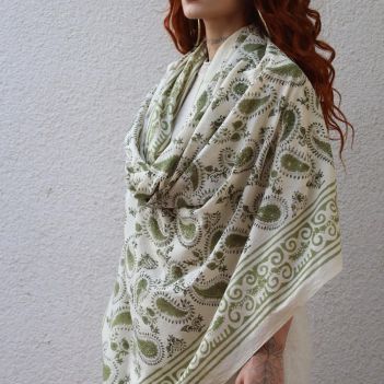 Cream Color Patterned Authentic Shawl