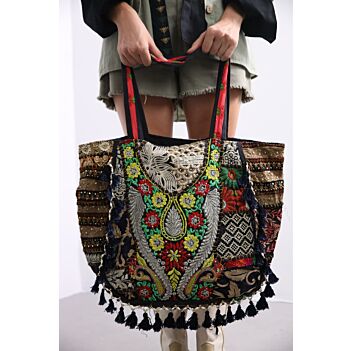 Black Embroidered Bohemian Bag