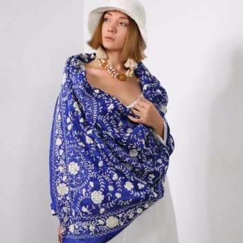 Blue Embroidered Bohemian Shawl