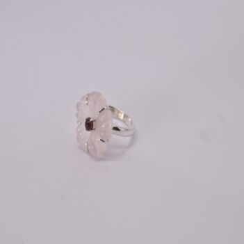 Pink Quartz Floral Design Ring | Silver Handmade Vintage Ring