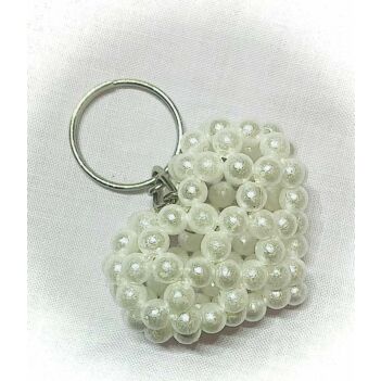 Off-White Heart Shape Key-holder | Handmade Beaded Keychain
