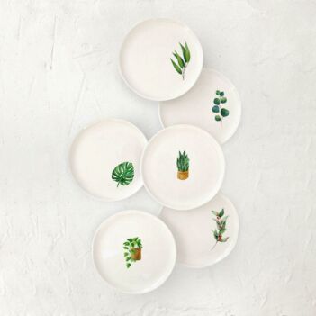 Handmade Ceramic Plate Set Leaf 6 In 1