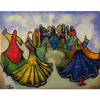Cultural Attan Dance by Afghan Women | Oil Color Wall Art Work 
