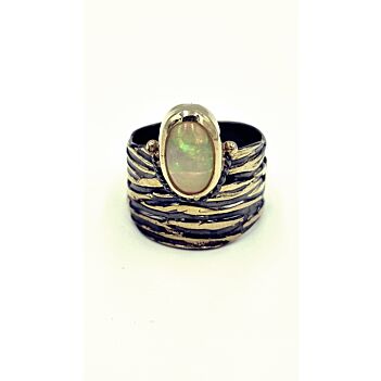 Rhodium Plated Opal Silver Ring