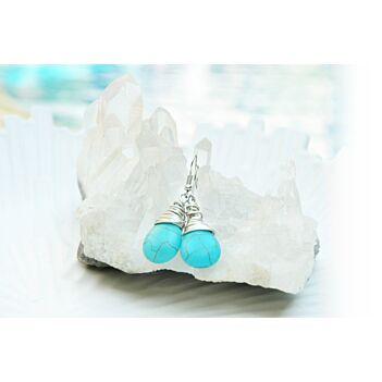 Blue Turquoise and Dainty Wire Wrapped Silver Filled Earrings