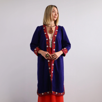 Navy Blue Floral Embroidered Authentic Kaftan