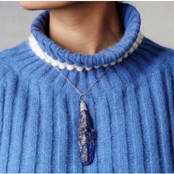 Lapis Lazuli Sautoir Pendant | Silver Drop Chain Locket 