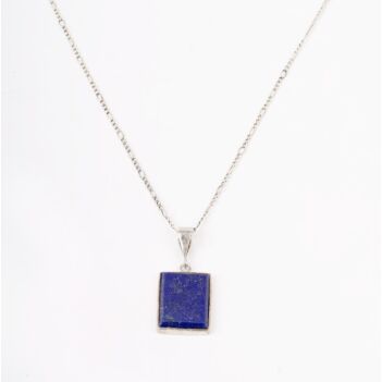 Lapis Lazuli Square Pendant | Silver Drop Chain Locket 