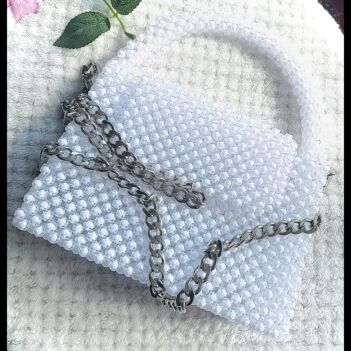 White Beaded Handheld Bag | Handmade Clutch Chain Strap Shoulder Bag 