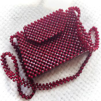 Red Beaded Baguette Shoulder Bag | Handmade Clutch Quilted Bag