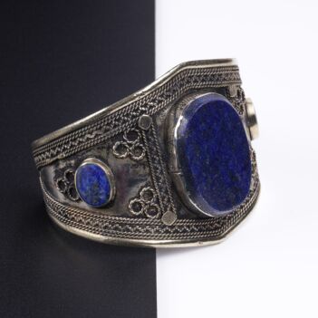 Lapis Lazuli Ancient Style Bracelet & Ring | Bronze Handcrafted Cuff Bracelet & Round Ring