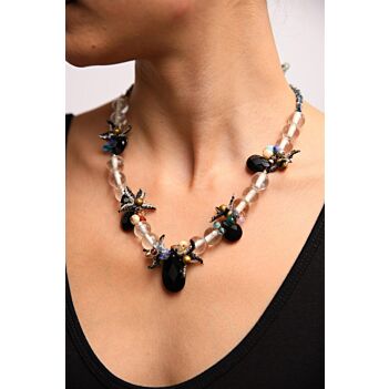Onyx And Glass Beads Glitter Rope Tassel Detailed Design Necklace