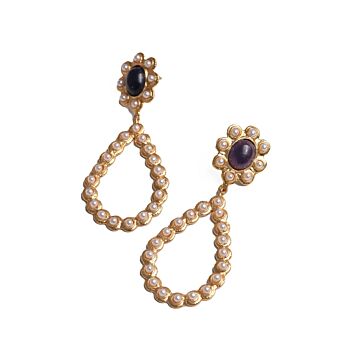 Drop Design Natural Stone Pearl Bronze Earrings