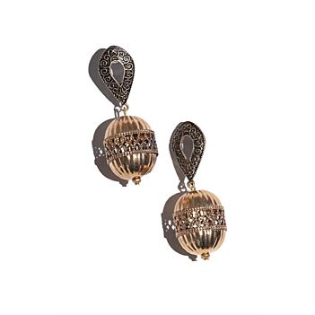 Sphere Detailed Bronze Embroidered Antique Design Earrings