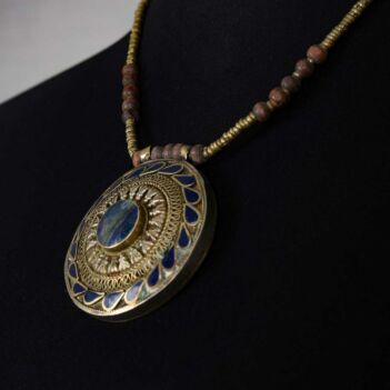 Lapis Lazuli Round Drop Pendant | Classic Tribal Style Locket 
