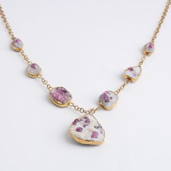 Gold-Plated Necklace and Ring Set with Natural Ruby Stones – Elegant Handmade Jewelry