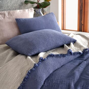 Muslin 4 Layers  blue Pillowcase, Customized Gauze Pillow Sham, 4 Layers Gauze Pillowcase, Standart King Size Sham, Lumbar Gauze Sham
