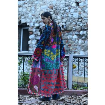 Colorful Mirror Detail Design Suzani Patchwork Kaftan