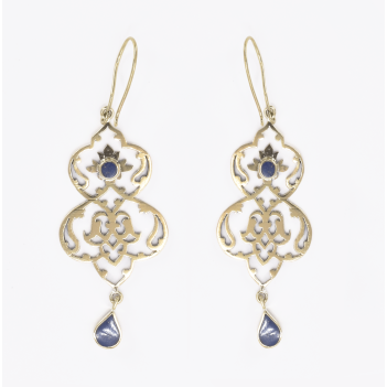 Lapis Lazuli Gold Plated Chandelier Earrings | Brass Dangle Drop Earrings 