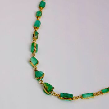 Green Emerald Gold Plated Necklace | 999 Silver Station Choker Necklace 