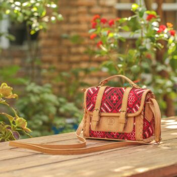 Brown Leather Shoulder Bag | Hand Embroidered Tote Bag 