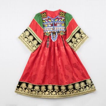 Crimson Floral Stitch Coin Embroidered Dress | Silk Velvet Party Wear Baby Girl's Frock 