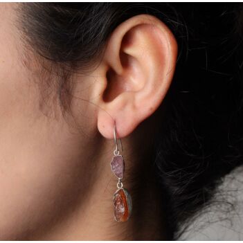 Spinel & Garnet Dangle Earrings | Silver Wire-Hook Earrings 