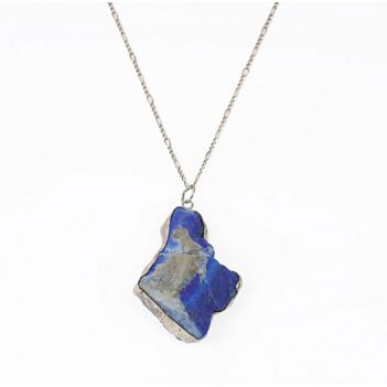 Lapis Lazuli Rough Cut Pendant | Silver Drop Chain Locket 