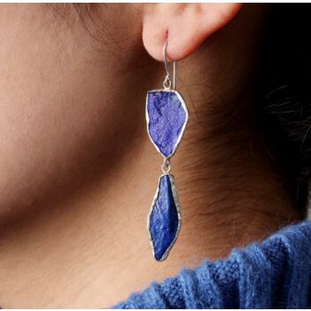 Lapis Lazuli Shoulder Earrings | Silver Dangle Drop Earrings 