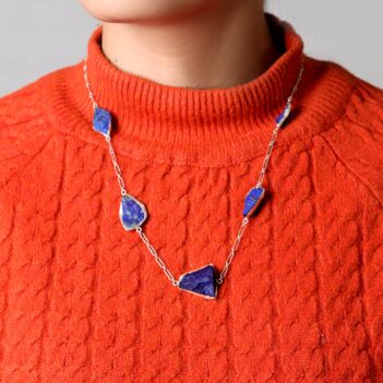 Lapis Lazuli Charm Necklace |  999 Silver Matinee Necklace 
