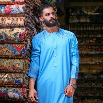 Sky Blue Star Embroidered Men's Attire | Khamak Embroidered Outfit